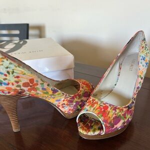 Nine West Women's Colorful Floral Peep Toe Heels